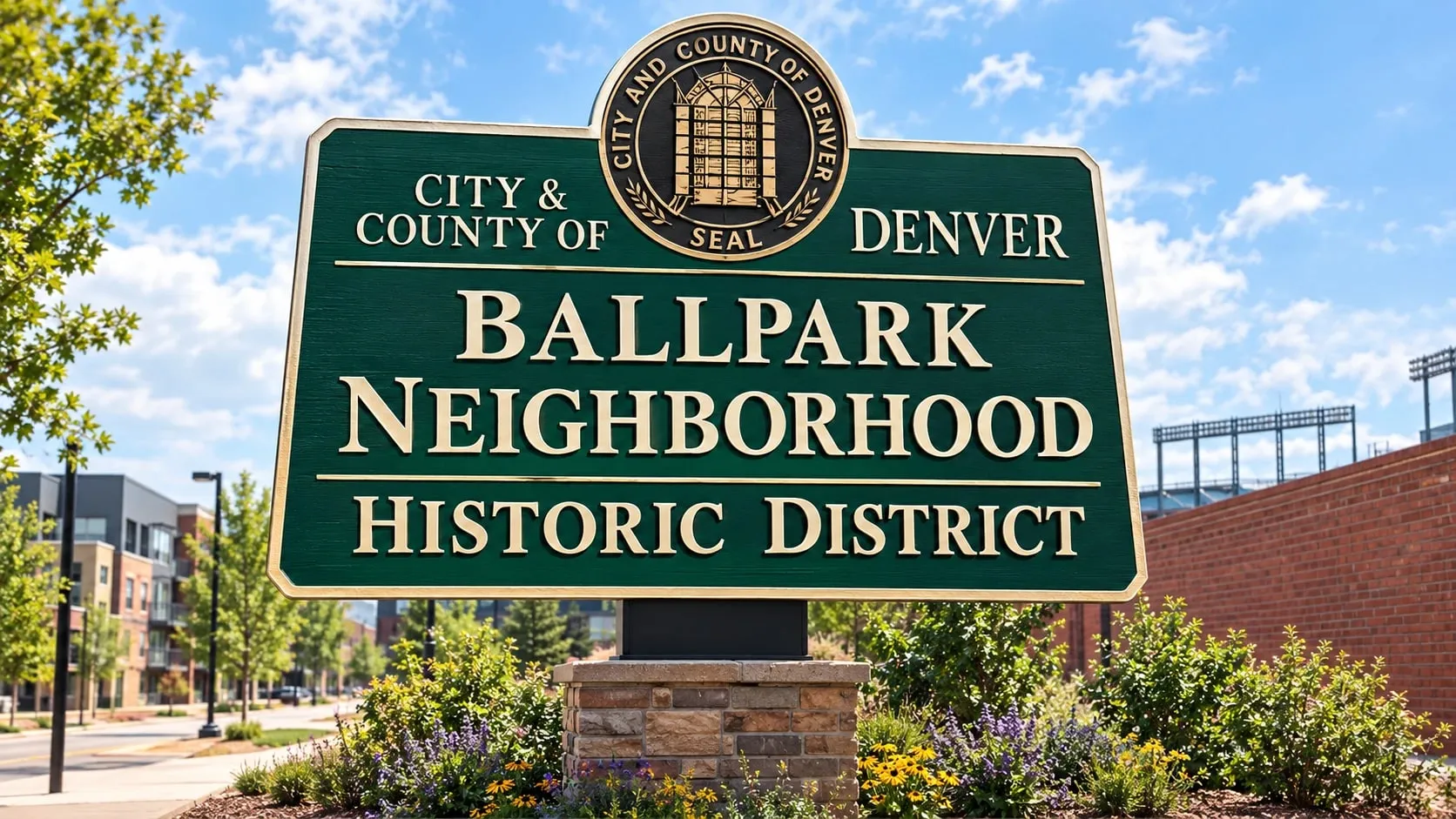 Illustration of a Ballpark Neighborhood Historic District sign near Coors Field